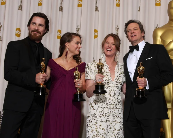 Christian Bale, Melissa Leo, Natalie Portman und Colin Firth — Stockfoto