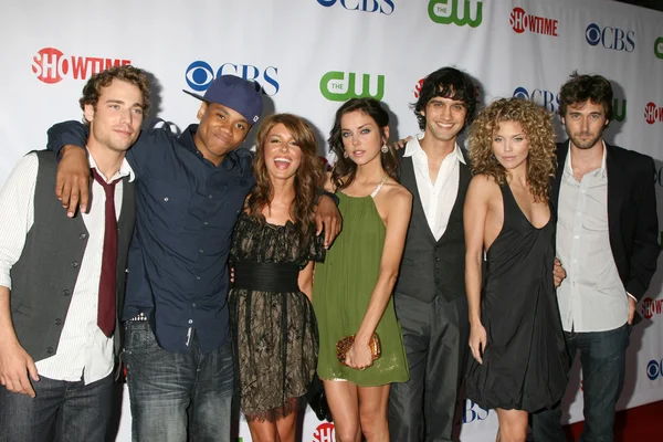 Dustin Milligan, Tristan Wilds, Shenae Grimes, Jessica Stroup, Michael Steger, AnnaLynne McCord y Ryan Eggold — Foto de Stock