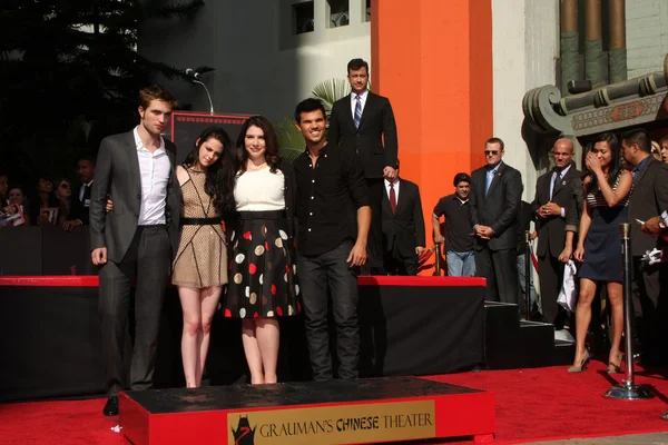 Robert Pattinson, Kristen Stewart, Stephanie Meyers, Taylor Lautner, Jimmy Kimmel — Zdjęcie stockowe