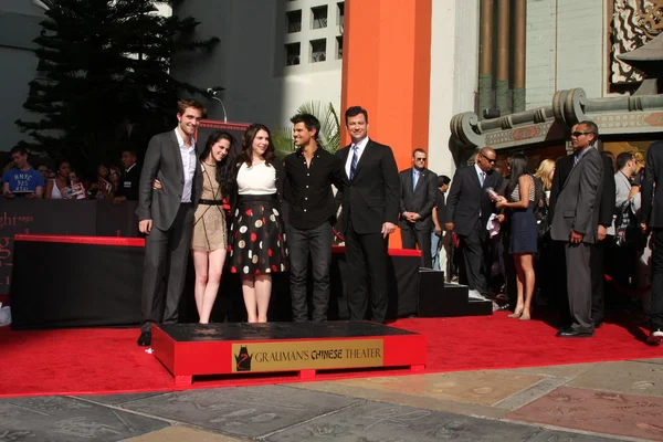 Robert Pattinson, Kristen Stewart, Stephanie Meyers, Taylor Lautner, Jimmy Kimmel — Stock Fotó