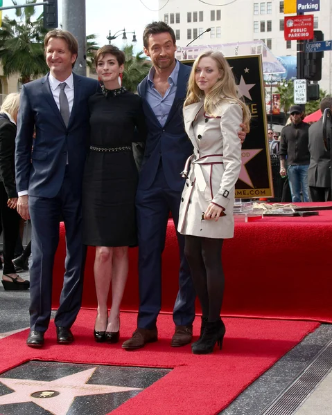 Tom Hooper, Anne Hathaway, Hugh Jackman, Amanda Seyfried — Stok fotoğraf