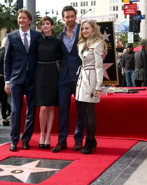 Tom Hooper, Anne Hathaway, Hugh Jackman, Amanda Seyfried — Stockfoto