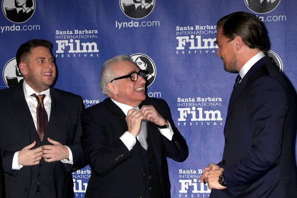 Jonah Hill, Martin Scorsese, Leonardo Dicpario — Foto Stock