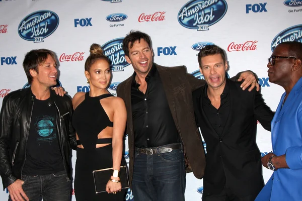 Keith urban, jennifer lopez, harry connick jr., ryan seacrest, randy jackson — Foto de Stock