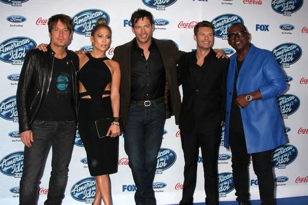 Keith urban, jennifer lopez, harry connick jr., ryan seacrest, randy jackson —  Fotos de Stock