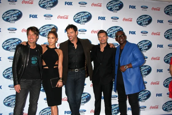 Keith urban, jennifer lopez, harry connick Jr., ryan seacrest, randy jackson — Stock fotografie