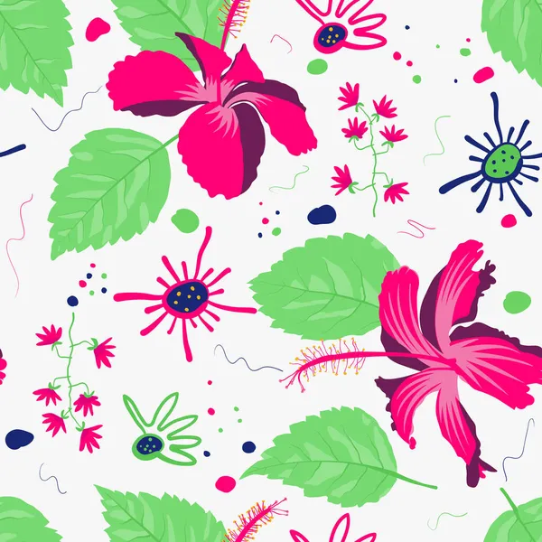 Repetição Vetor Hawaii Hibisco Rosa Malva Arte Para Wallcovering Saco — Vetor de Stock