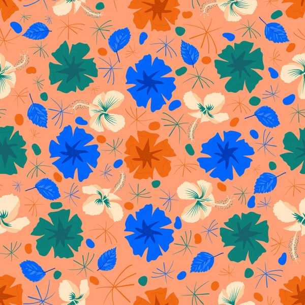 Telha de relógio florido completo bidimensional para a indústria têxtil. Projeto colorido do padrão da superfície do sapato hawaii blackplant com arbusto botânico. — Vetor de Stock