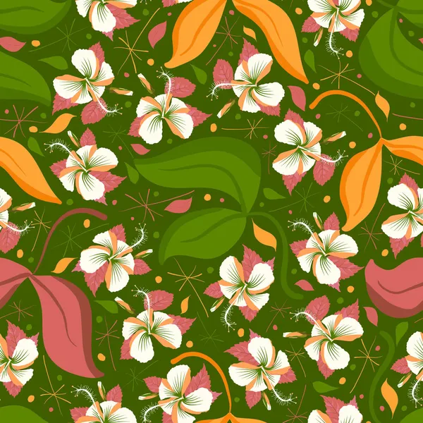 Padrão repetitivo de elementos de design floridos. Polinésia sapatinho plantas flores com impressão allover para decoração estofos, cartões de casamento, embrulho, parede. — Vetor de Stock