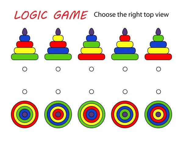 Logiczna Gra Góry Widok Piramidy Zabawki Karta Edukacyjna Dla Dzieci — Wektor stockowy