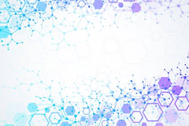 Tıbbi geçmişi soyut. DNA araştırması. Tıp, bilim, teknoloji ve illüstrasyon için altıgen yapı molekülü ve iletişim arkaplanı.