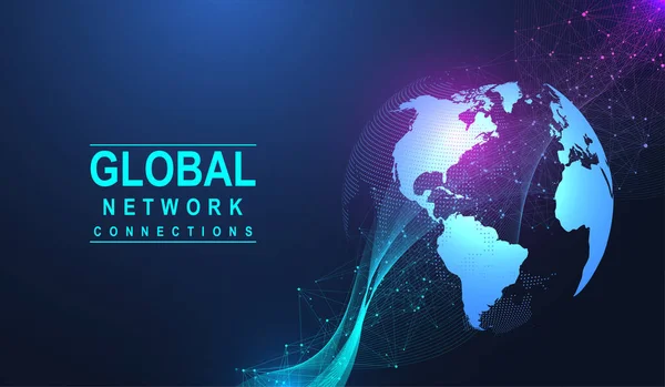 Comunicazione dei social network nelle reti informatiche globali. Tecnologia Internet. Concetto di connessione di rete globale. Illustrazione vettoriale. — Vettoriale Stock