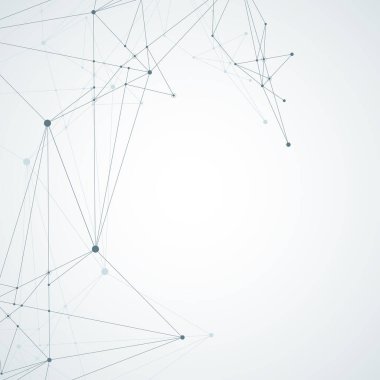 Birbirine bağlı çizgiler ve noktalarla soyut çokgen arkaplan. Minimalist gri geometrik desen. Molekül yapısı ve iletişim. Grafik pleksus arkaplanı. Bilim, tıp, teknoloji konsepti