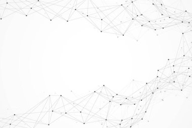 Bağlı çizgi ve noktalarla soyut pleksus arkaplanı. Dalga akışı. Pleksus geometrik etkisi bileşikli büyük veriler. Pleksus çizgileri, minimum dizi. Dijital veri görselleştirme, illüstrasyon