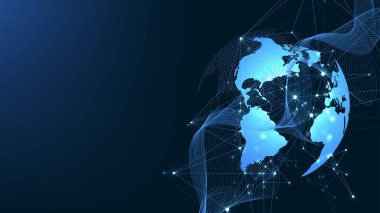 İş dünyası ağ bağlantısı illüstrasyonu. Küresel iş dünyasının dünya haritası ve kompozisyon kavramı. Küresel internet teknolojisi. Büyük veri görselleştirme illüstrasyonu