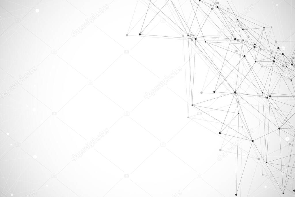 Abstract plexus background with connected lines and dots. Wave flow. Plexus geometric effect Big data with compounds. Lines plexus, minimal array. Digital data visualization, illustration