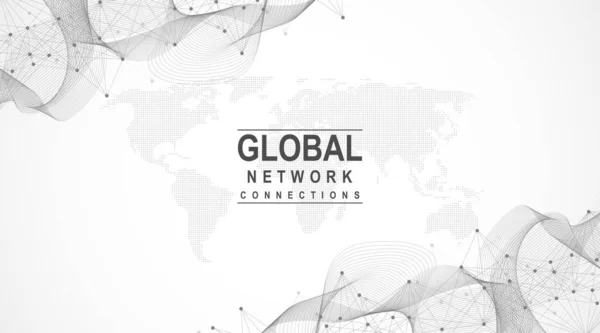 Concepto de conexión de red global. Visualización de macrodatos. Comunicación de redes sociales en las redes informáticas globales. Tecnología de Internet. Negocios. Ciencia. Ilustración vectorial — Vector de stock