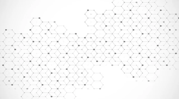 Technology abstract lines and dots connect background with hexagons. Hexagons connection digital data and big data concept. Hex digital data visualization. Vector illustration — Stock Vector