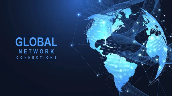 Globális hálózati kapcsolat koncepció. Nagy adat vizualizáció. Közösségi hálózati kommunikáció a globális számítógépes hálózatokban. Internetes technológia. Üzlet. Tudomány. Vektorillusztráció — Stock Vector