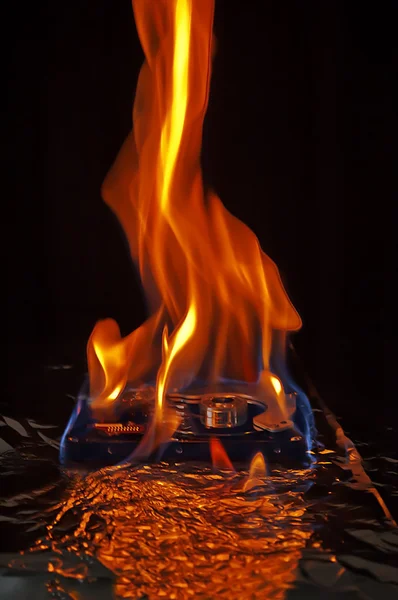 Computer hard disk on fire — Stock Photo, Image