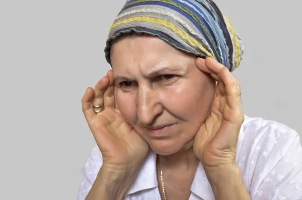 Mature woman with headache — Stock Photo, Image