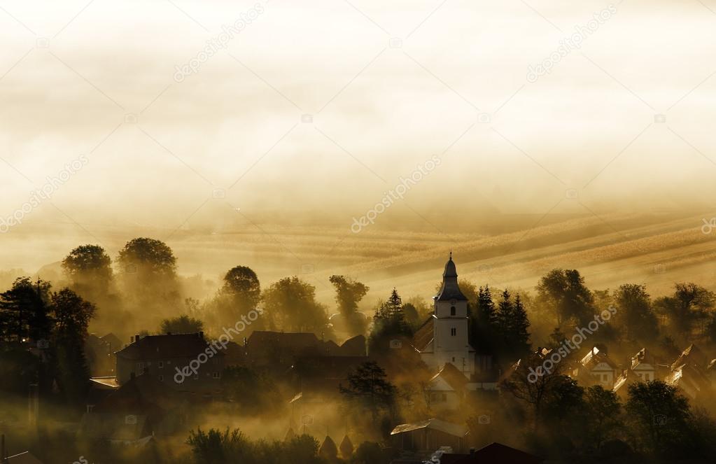 Small Transylvanian village in the morning sunshine