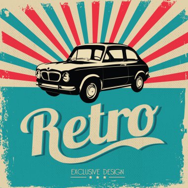 Vintage car design flyer - Grungy style vector design clipart