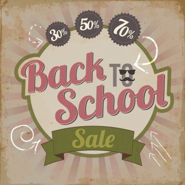 Vintage geri için okul satış broşürü vektör çizim