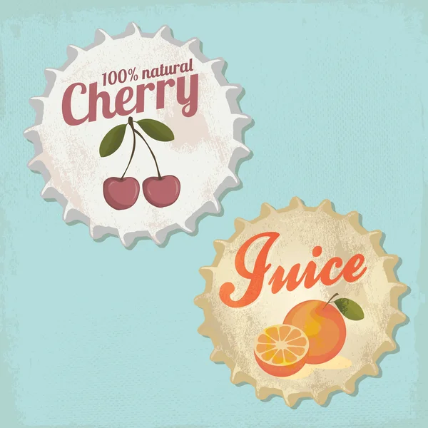 Vintage flaskdesign cap - orange och cherry juice — Stock vektor