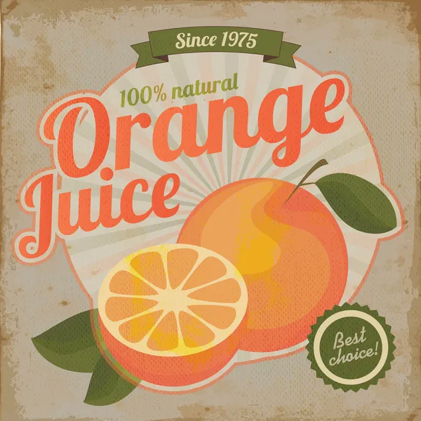 Portakal suyu retro el ilanı vintage illüstrasyon — Stok Vektör