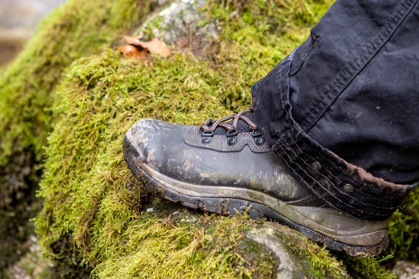 Close-up van een schoen die op een rots staat — Stockfoto