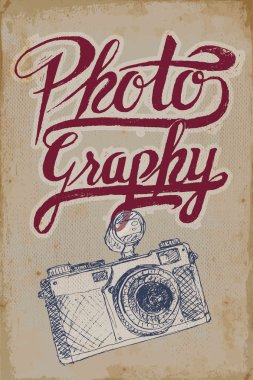 Vintage fotoğraf poster çizilmiş öğeleri ve grungy arka plan