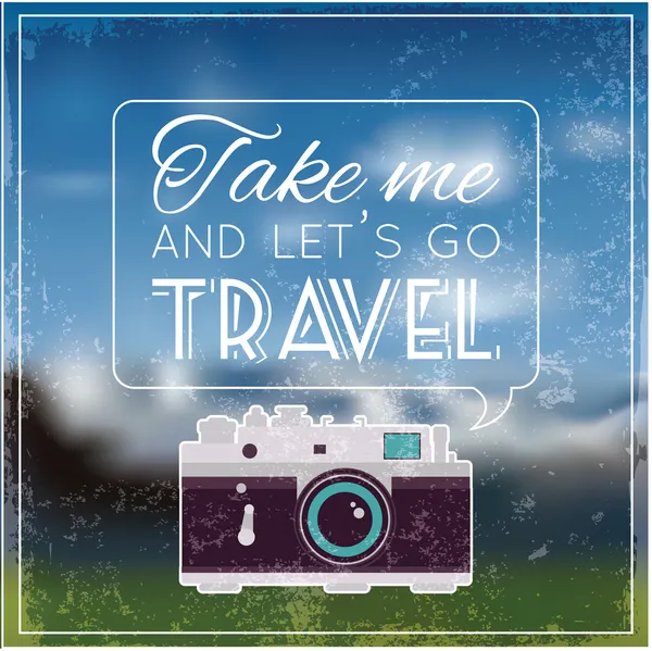 Vintage fotoğraf makinesi yumuşak bulanık arka plan ve teklif diyor: beni almak ve seyahat gidelim. vektör resim.