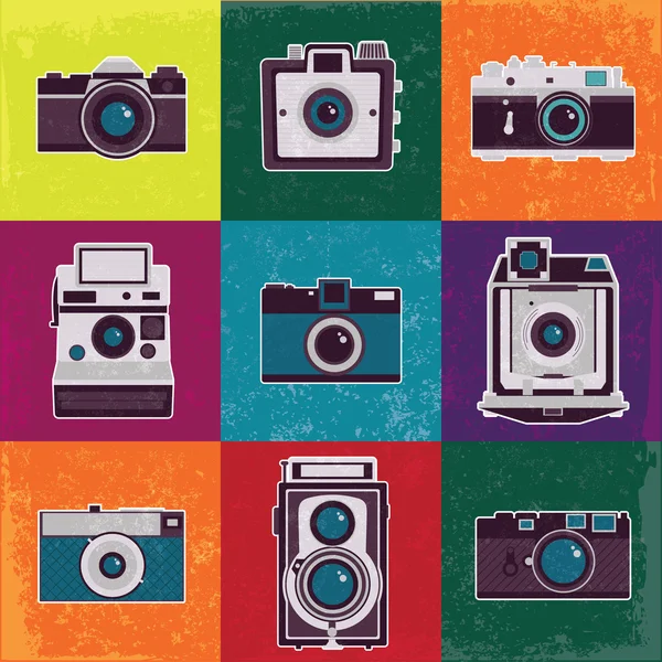 Colorful collection of retro camera set. — Stock Vector