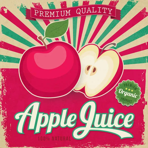 Colorful vintage Apple Juice label poster vector illustration — Stock Vector