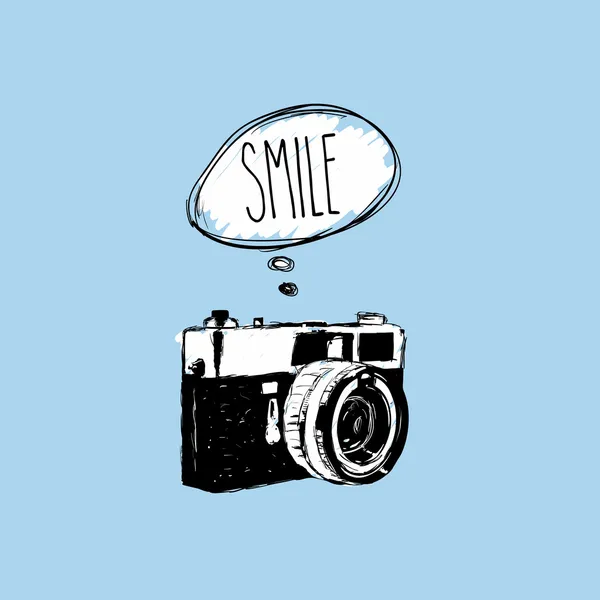 Vintage photo camera says 'SMILE' vector design — Stock Vector