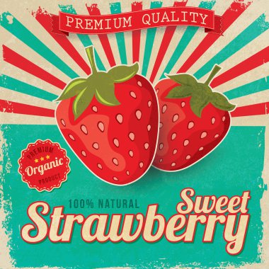 Colorful vintage Strawberry label poster vector illustration clipart