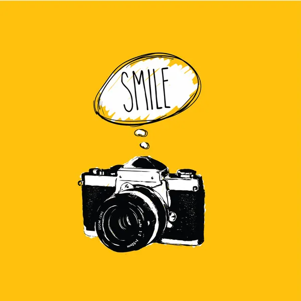 Vintage φωτογραφία κάμερα λέει «χαμόγελο» του φορέα σχεδίασης — Διανυσματικό Αρχείο