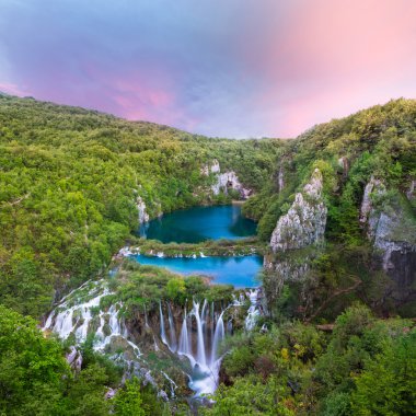 Breathtaking sunset view in the Plitvice Lakes National Park (Croatia) clipart