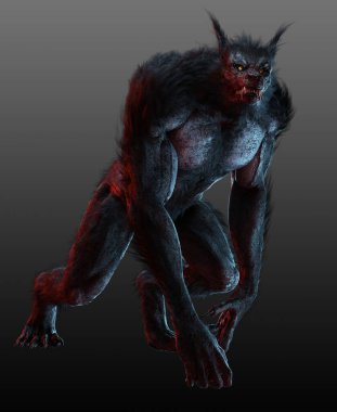 Fantasy Halloween Scary Werewolf in Threatening Pose clipart