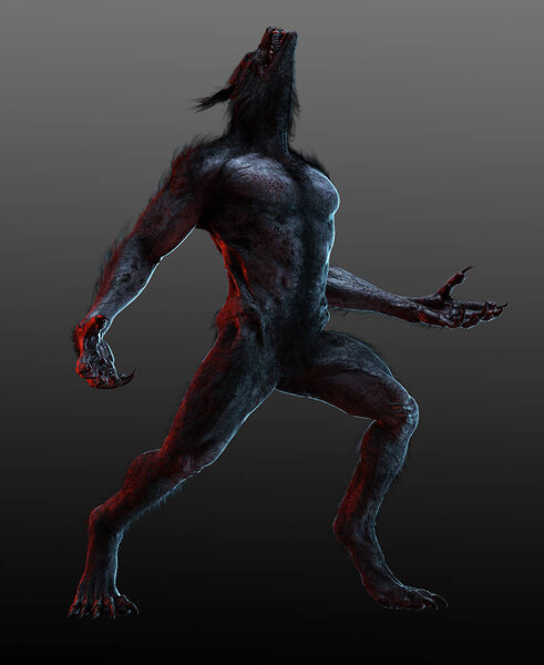 Fantasy Halloween Scary Werewolf in Threatening Pose
