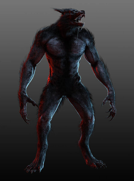 Fantasy Halloween Scary Werewolf in Threatening Pose