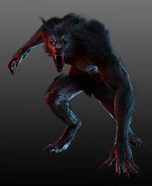 Fantasie Halloween Griezelige Weerwolf Bedreiging Pose — Stockfoto
