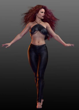 Fantasy Dancer or Mage in Black Leather and Bare Feet clipart