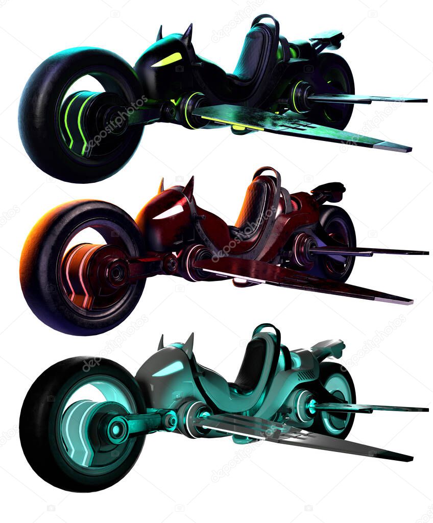 Sci Fi Neon Motorcycle or Motorbike in Various Colors