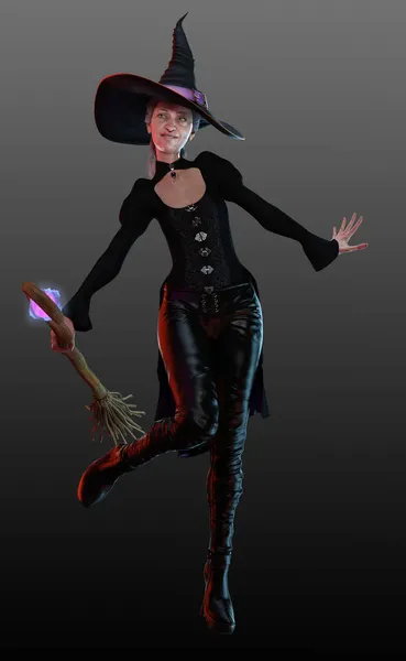 Old Witch for Halloween Dressed in Leather and Velvet