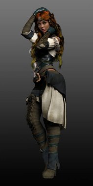 Fantezi ya da Steampunk POC Kızıl Saçlı Korsan Kadın