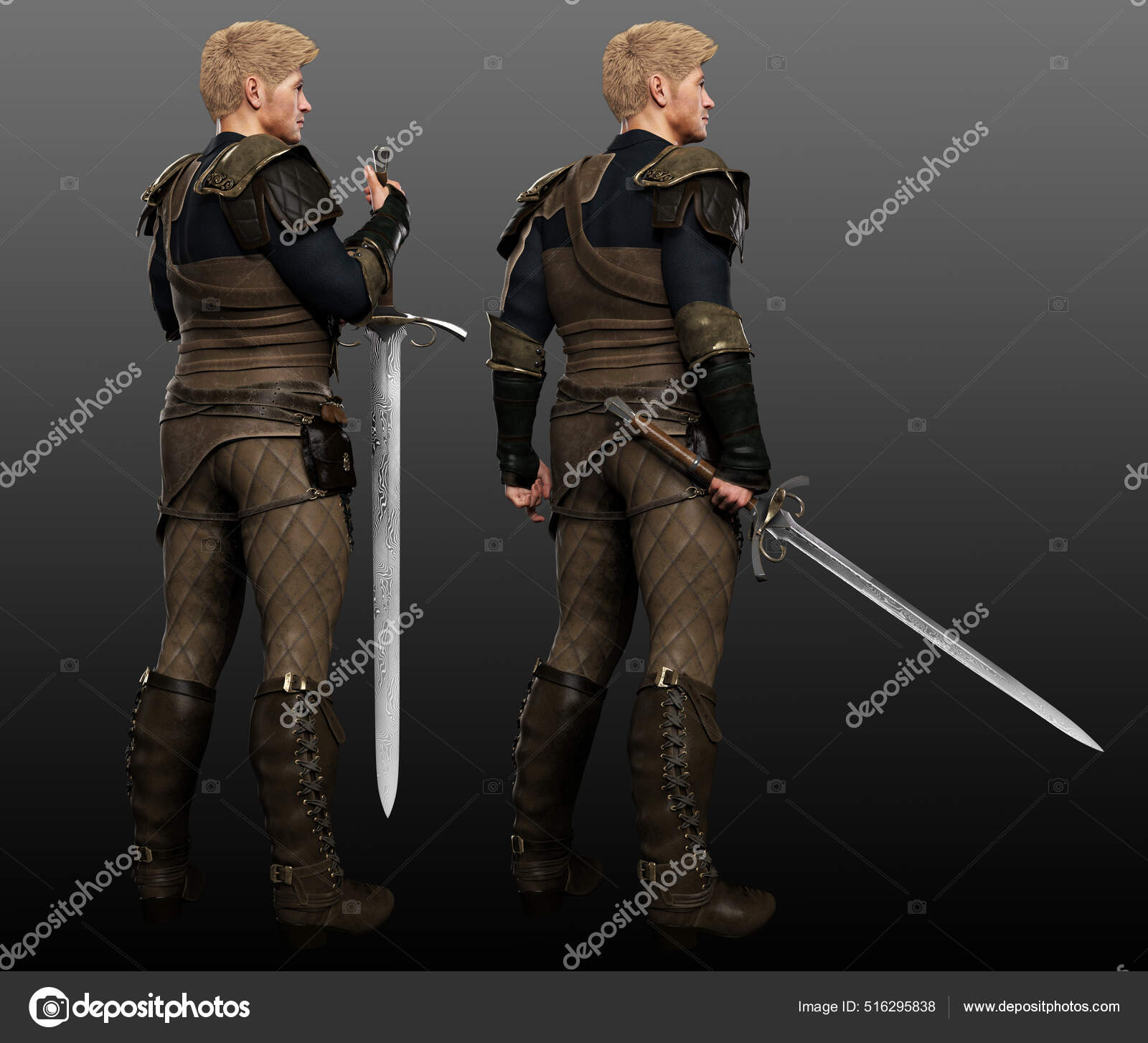 Fantasy Male Medieval Knight Armor Full Length Back View Stock Photo by