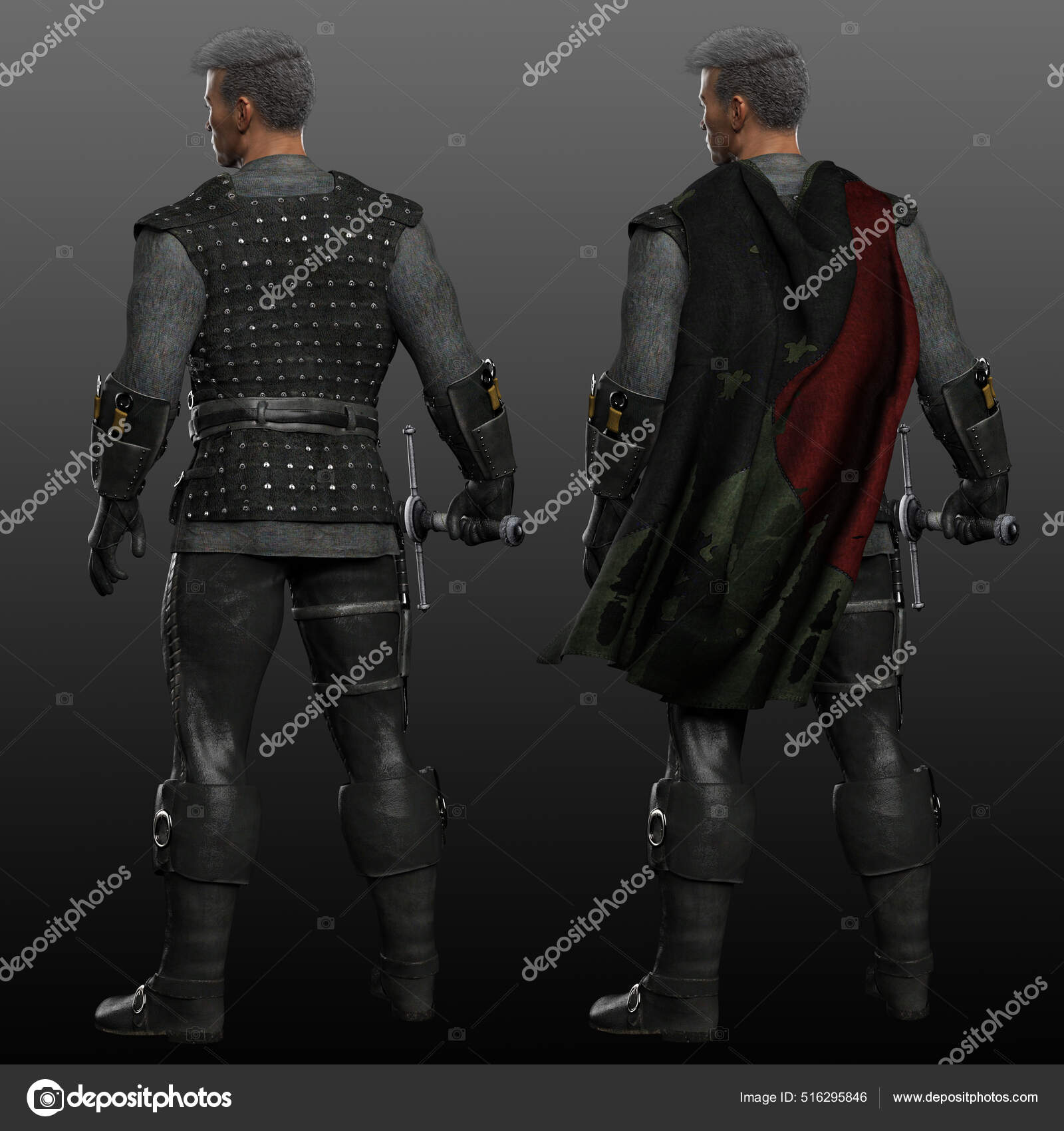 Fantasy Male Medieval Knight Armor Full Length Back View Stock Photo by