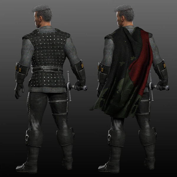Fantasy Male Medieval Knight in Armor Full Length Back View